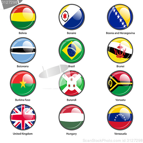 Image of Set circle icon  Flags of world sovereign states. Vector illustr