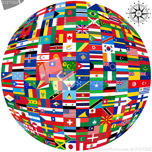 Image of Flags of the world and  map on white background. Vector illustra
