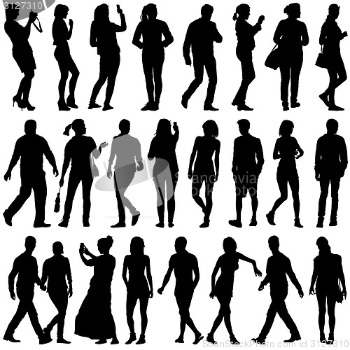 Image of Black silhouettes of beautiful mans and womans on white backgrou