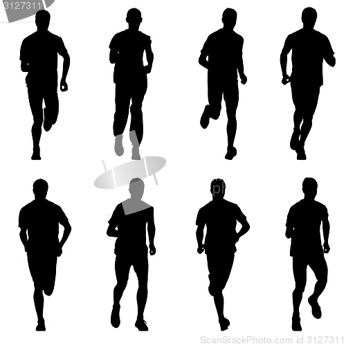 Image of Set of silhouettes. Runners on sprint, men. vector illustration.