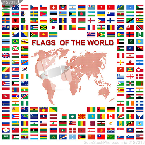 Image of Flags of the world and  map on white background. Vector illustra