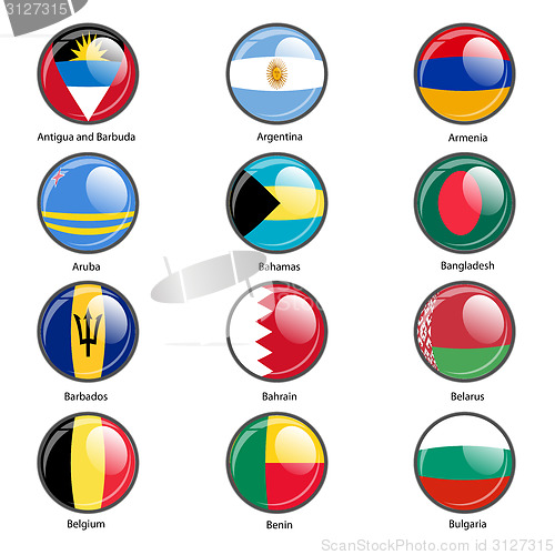 Image of Set circle icon  Flags of world sovereign states. Vector illustr