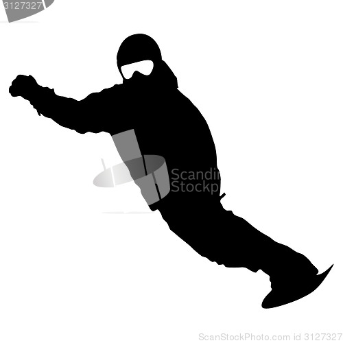 Image of Black silhouette  snowboarder on white background. Vector illust