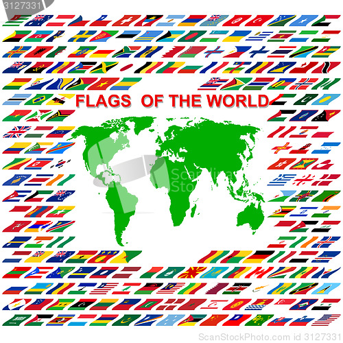 Image of Flags of the world and  map on white background. Vector illustra