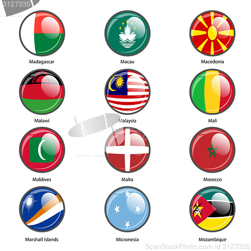 Image of Set circle icon  Flags of world sovereign states. Vector illustr