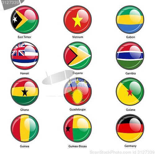 Image of Set circle icon  Flags of world sovereign states. Vector illustr