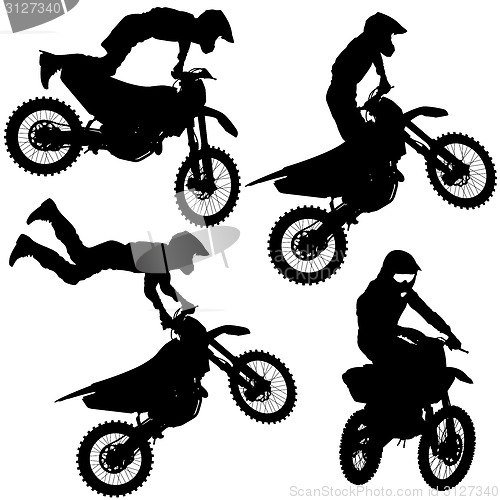 Image of Set silhouettes Motocross rider on a motorcycle. Vector illustra