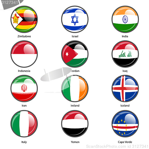 Image of Set circle icon  Flags of world sovereign states. Vector illustr