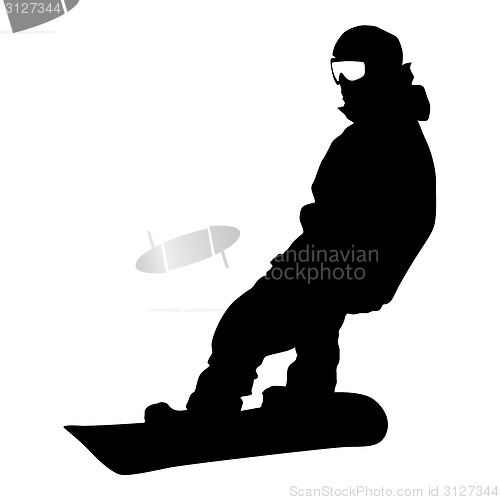 Image of Black silhouette  snowboarder on white background. Vector illust