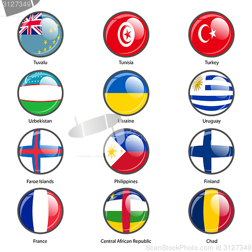 Image of Set circle icon  Flags of world sovereign states. Vector illustr