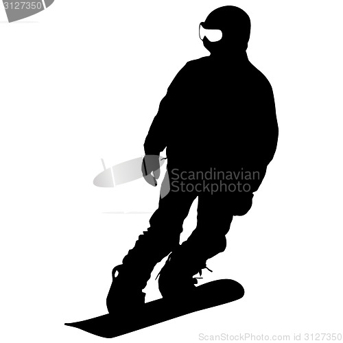 Image of Black silhouette  snowboarder on white background. Vector illust