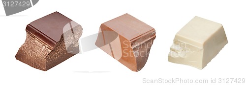 Image of Black, milk and white chocolate