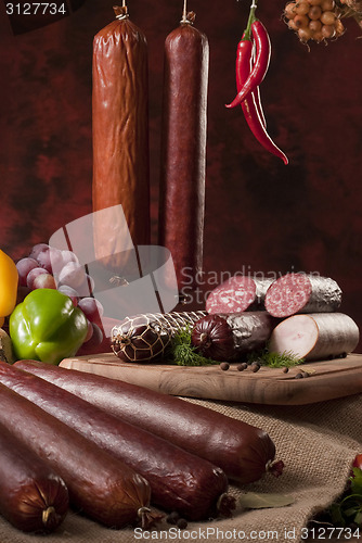 Image of A composition of different sorts of sausages