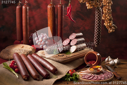 Image of A composition of different sorts of sausages