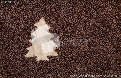 Image of Fir tree made of coffee beans