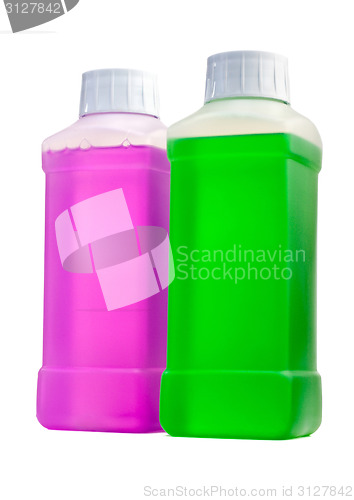 Image of Plastic bottles with cleaning liquid