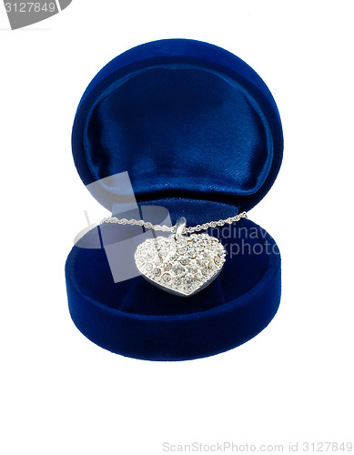 Image of Chain with a brooch in form of heart in blue present box