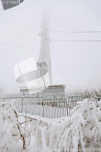 Image of Frozen radio transmitting tower