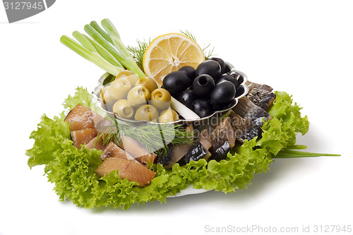 Image of A composition with smoked herring pieces