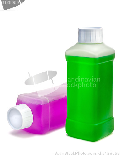 Image of Plastic bottles with cleaning liquid
