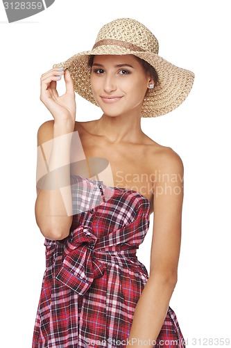 Image of Happy young woman portrait in country style