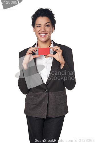 Image of Business woman showing blank credit card