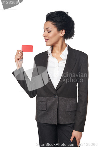 Image of Business woman showing blank credit card