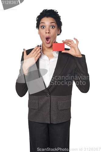 Image of Business woman showing blank credit card