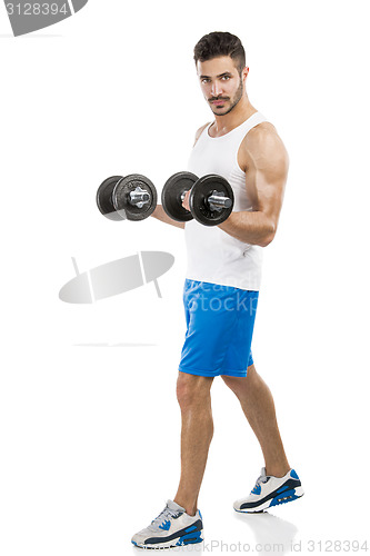 Image of Athletic man lifting weights