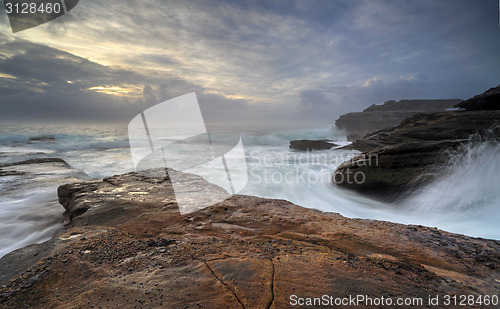 Image of Moody sunrise and wild waves at Little Bay 