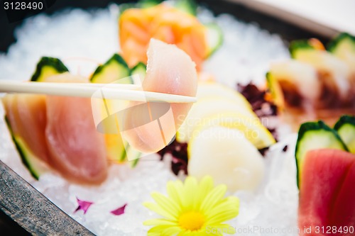 Image of various kind of fresh raw sashimi