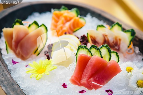 Image of various kind of fresh raw sashimi