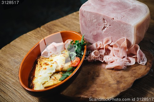Image of pancakes with ham cheese and vegetables