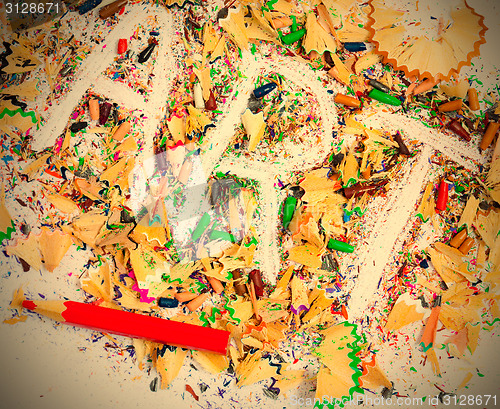 Image of ART word on the background of pencil shavings