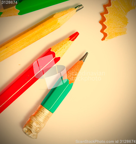 Image of set of vintage colored pencils with chips