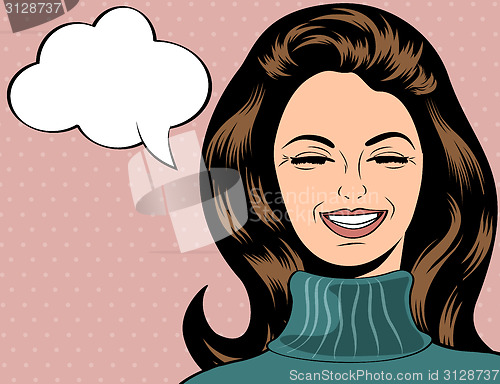 Image of pop art cute retro woman in comics style laughing