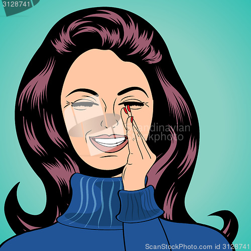 Image of pop art cute retro woman in comics style laughing