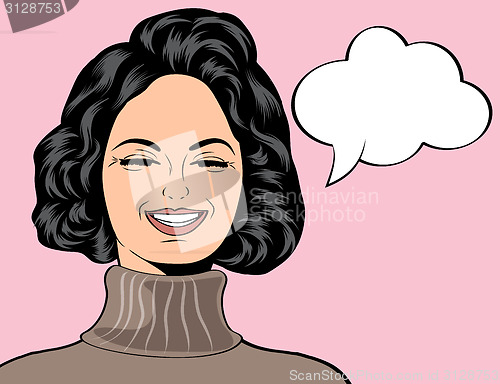 Image of pop art cute retro woman in comics style laughing