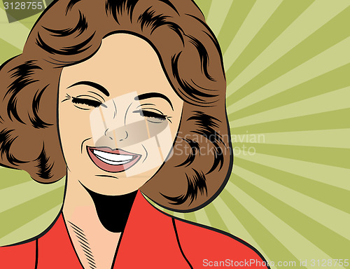 Image of pop art cute retro woman in comics style laughing