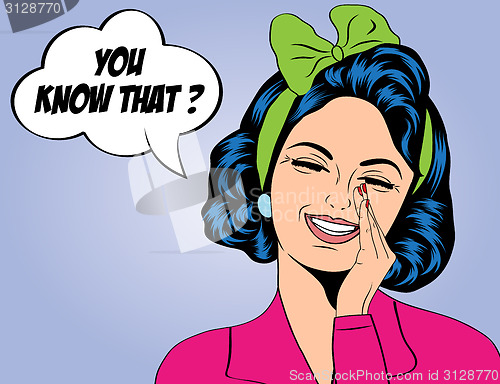 Image of pop art cute retro woman in comics style laughing