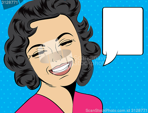 Image of pop art cute retro woman in comics style laughing