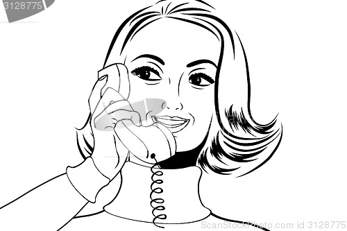 Image of pop art retro woman in comics style talking on the phone