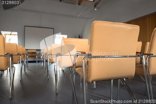 Image of Empty classrom with lot of chairs