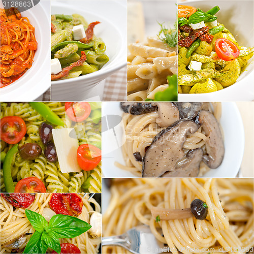 Image of collection of different type of Italian pasta collage