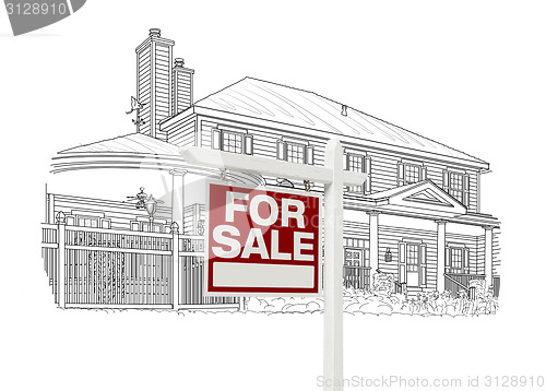 Image of Custom House and Sale Real Estate Sign Drawing on White