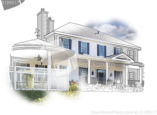 Image of House Drawing and Photo Combination on White