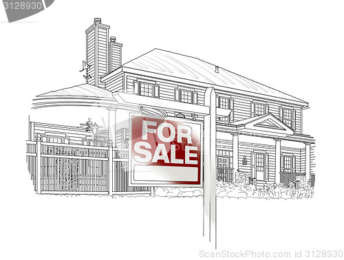 Image of Custom House and Sale Real Estate Sign Drawing on White