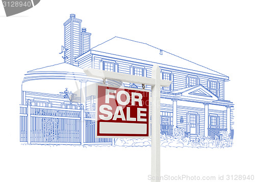 Image of Custom House and Sale Real Estate Sign Drawing on White