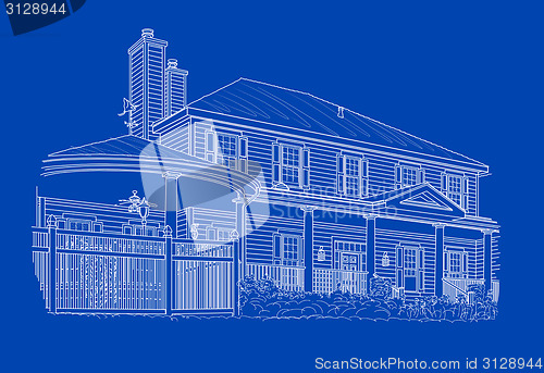 Image of Custom White House Drawing on Blue