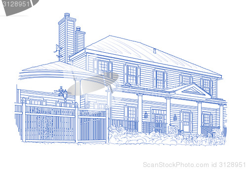 Image of Custom Blue House Drawing on White